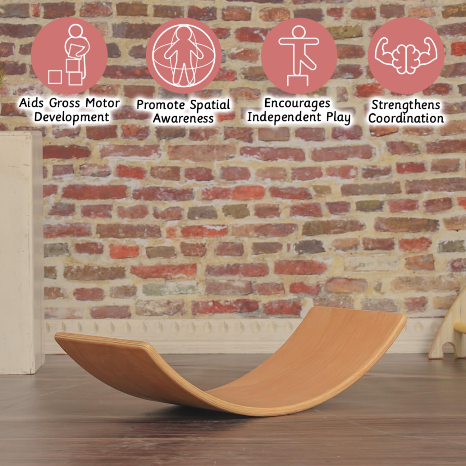 Ariro Wooden Balance Board for Toddlers & Kids | Montessori Wobble Board for Indoor Play | Builds Balance, Confidence & Creativity | Beech Wood | For Ages 9M to Adult | Eco-Friendly DIY Toy - Image 3 thumbnail
