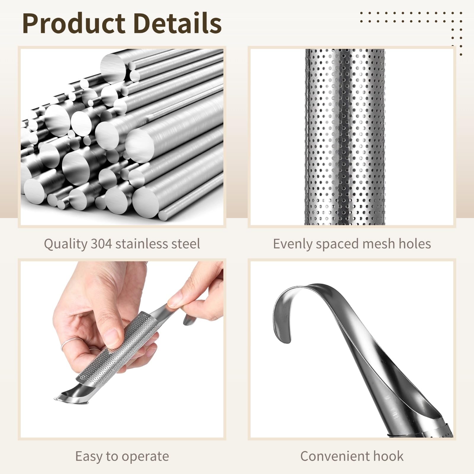Tee-Ei aus Edelstahl, feinmaschiges Tee-Ei für losen Tee, Tee-Ei, Set mit langem Griff, Teefilter mit Haken, Edelstahl-Teesieb mit 6 Diffusorhaltern, 2 Pinseln, 6 Stück