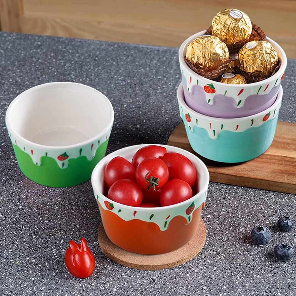 Bеѕt Rеvіеw Porcelain Dessert Bowls, Jemirry 5oz Ceramic Ramekin Bowls Ice Creme Souffle Cups Ramekins Oven Safe for Baking-Set of 4, Colorful