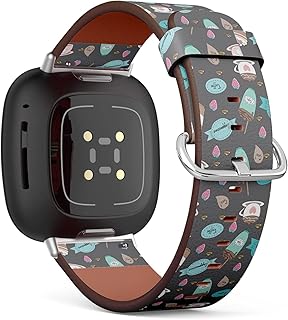 CJBROES Replacement Leather Watch Band, Compatible with Fitbit Versa 3 and Fitbit Sense of Wristband Bracelet Accessory - Cartoon Style Cup