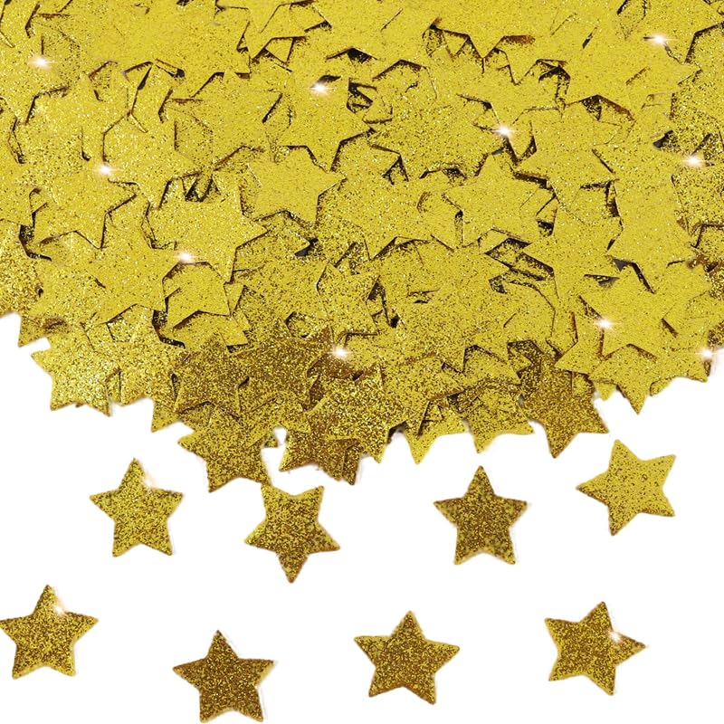 Image of 200Pcs Glitter Gold Stars Confetti，Shiny Paper Table Confetti for Birthday Halloween Bachelorette Wedding Baby Shower Graduation Party Decorations Supplies