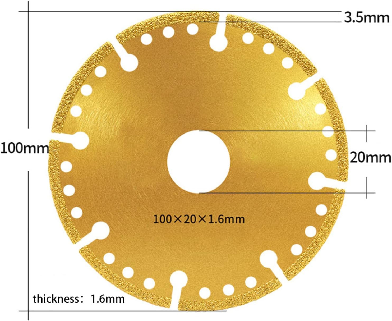 Diamentowe tarcze tnące do szlifierki kątowej， 1 szt. Lutowana tarcza tnąca z diamentowym ostrzem 100 mm 20 mm otwór do stali, metalu, kamienia, żelaza, prętów zbrojeniowych, aluminium, kąt cięcia szl