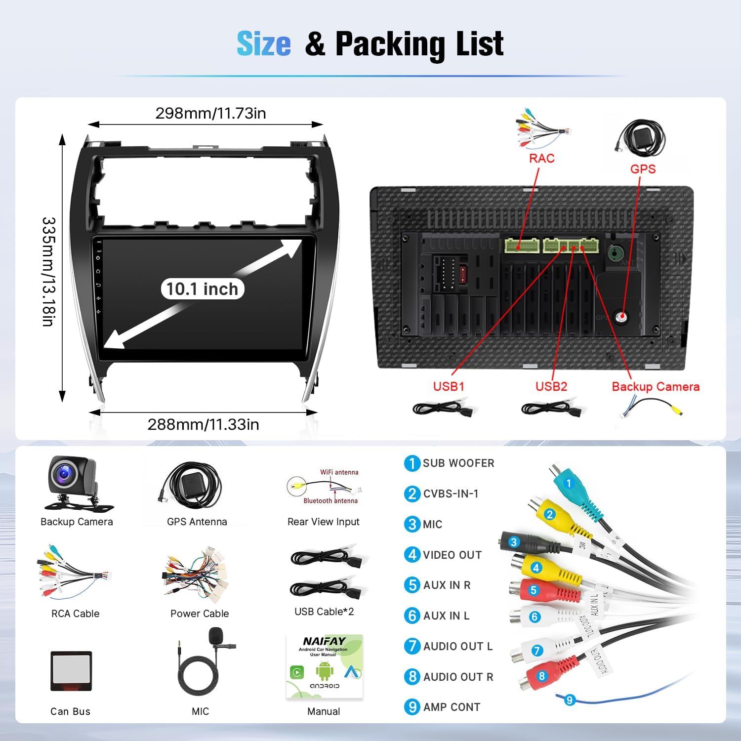 Naifay Android Car Radio for Toyota Camry 2012 2013 2014(Fit J.B.L&Large Screen), 2+32G 10.1inch Touch Screen for Camry Head Unit with Carplay Android Auto Bluetooth GPS WiFi SWC Camera+Can Bus