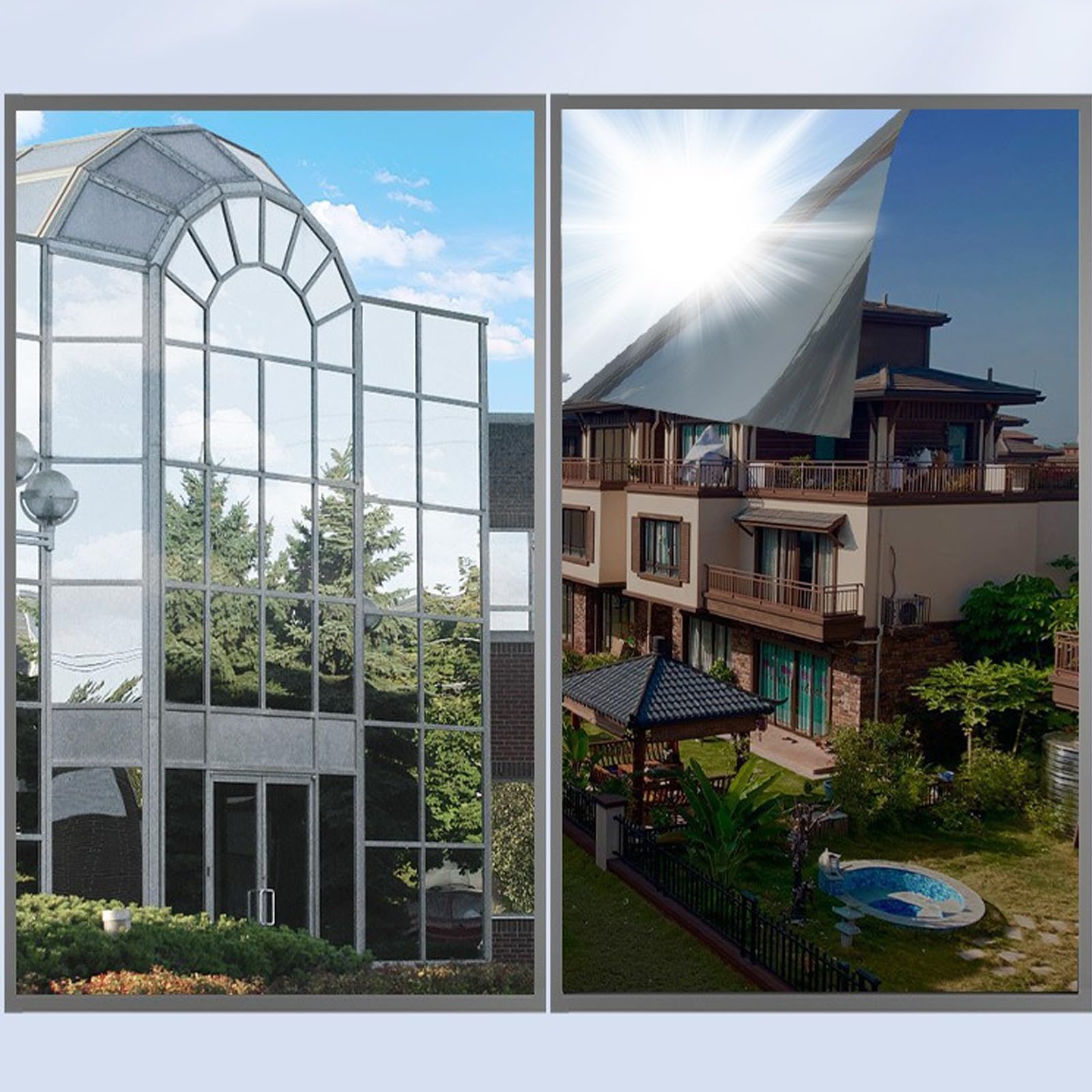 HJXGQJM Spiegelfolie Fenster Sichtschutz Fensterfolie Sonnenschutz Hitzeschutz Sonnenschutzfolie UV Schutzfolie Fenster Selbsthaftend(152x1000cm(60x394in))