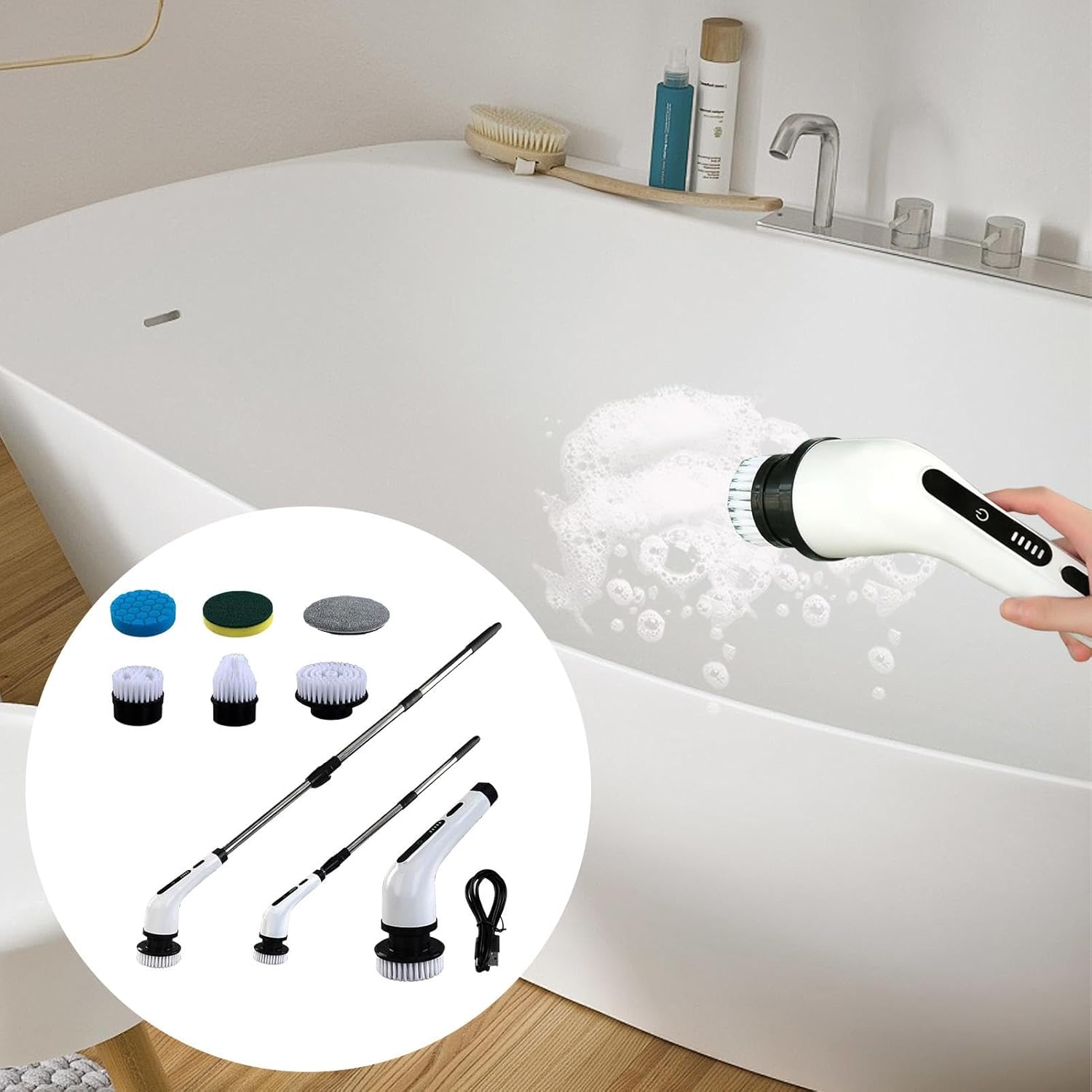 Electric Rotating Scrubber - Cordless Scrubber for Bathroom | Electric Cleaning Brush | Cordless Handheld Power spinn Brush | Bathtub Scrubber Tile Floor and Wall Dirt Remover Cleaning Brush