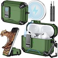 Vista 11 de Inesore Funda para AirPods Pro 3 (2025) con soporte para teléfono y kit de limpieza, compatible con MagSafe, cubierta de bloqueo automática