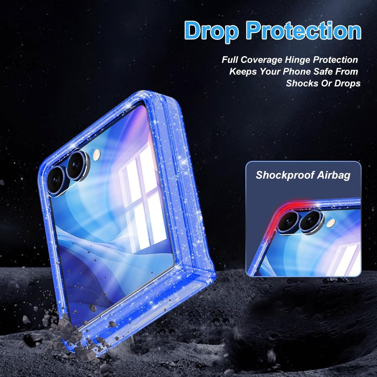 for Galaxy Z Flip 7 Case, [Compatible with MagSafe][Built-in Screen Protector][360 Rotatable Stand][Hinge Protection], Hard PC Slim Fit Shockproof Case for Samsung Z Flip 7,Glitter Blue thumbnail