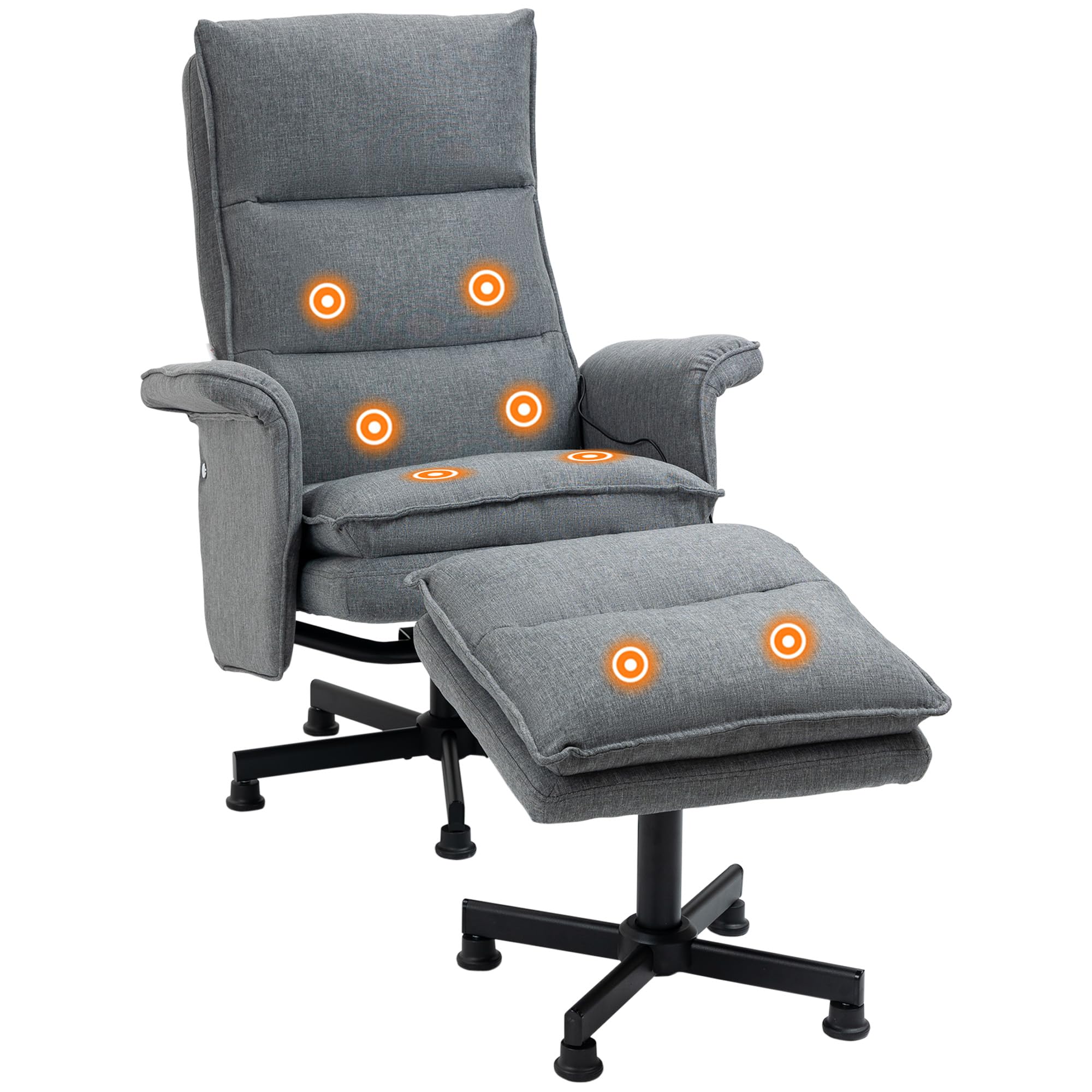 HOMCOM Sillón de Masaje Relax Eléctrico con Reposapiés Sillón Masaje Tapizado en Lino con Mando a Distancia y 8 Zonas de Masaje Carga 120 kg 78x93x99 cm Gris
