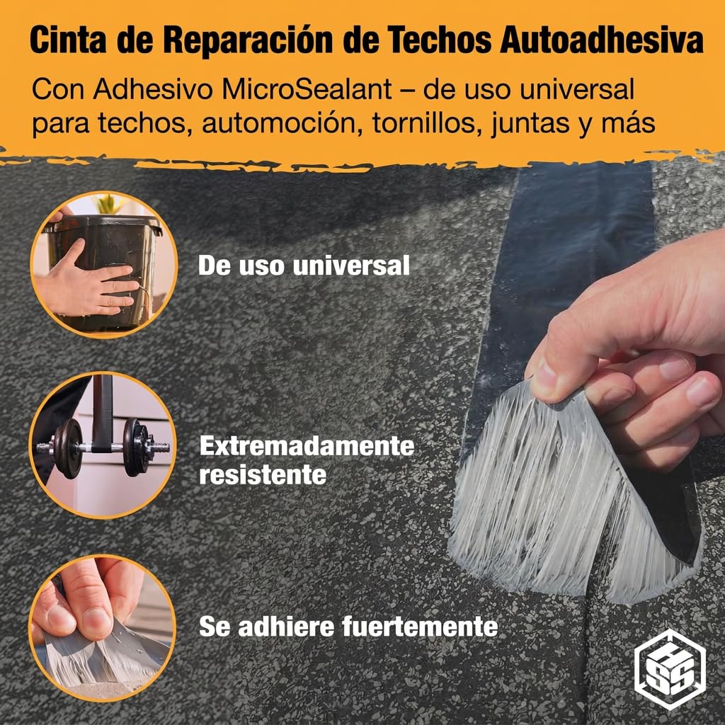 HSS Cinta Selladora Impermeable Autoadhesiva con MicroSealant – Reparación de Tejados, Goteras y Grietas – Compatible con EPDM, Bitumen, PVC, Metal y Madera – Negro 15 cm x 5 m