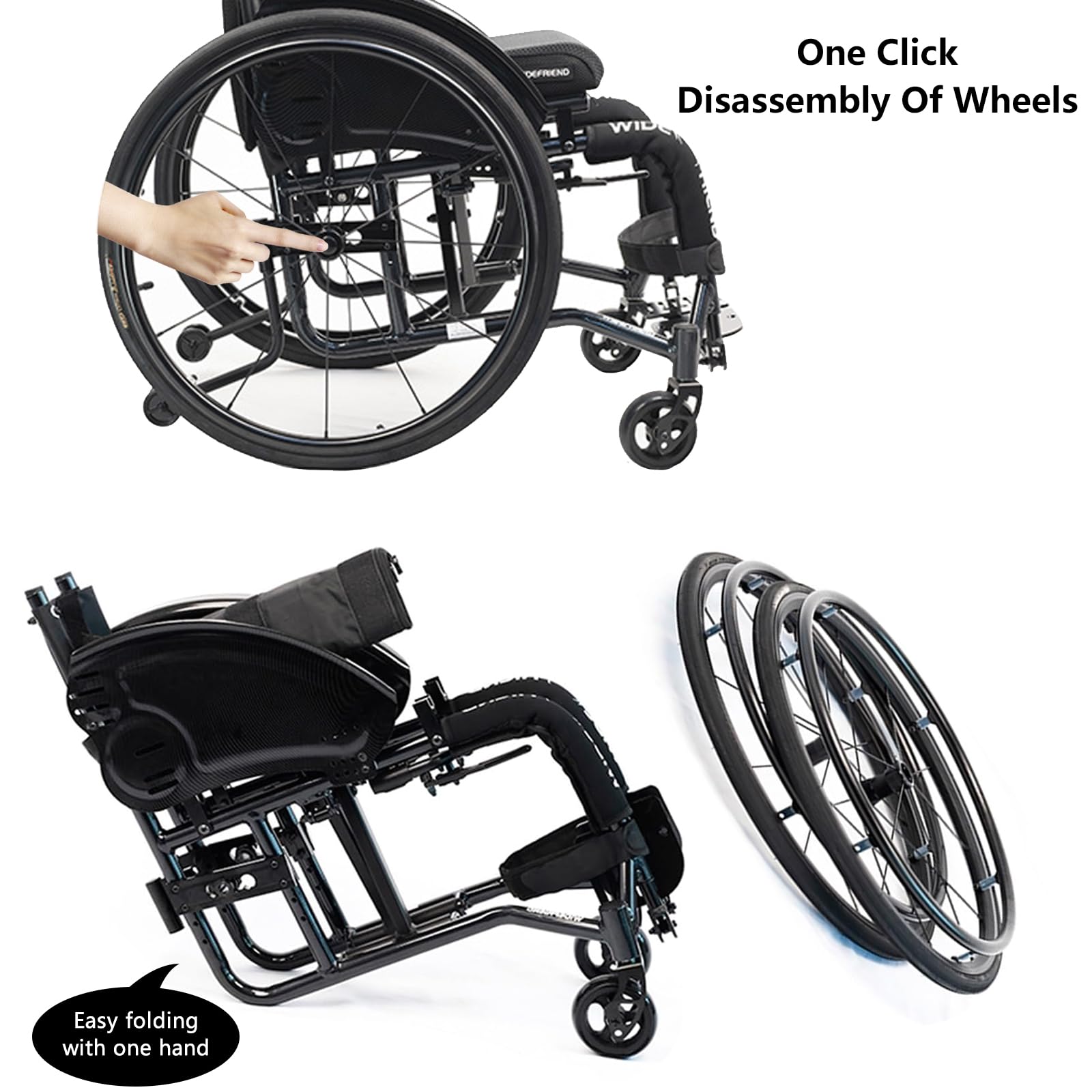 Silla De Ruedas Deportiva Plegable, Aleación De Aluminio Ligera, Ruedas Desmontables, Reposapiés Abatible, Apto para Todas Las Edades(38cm/14.9in)