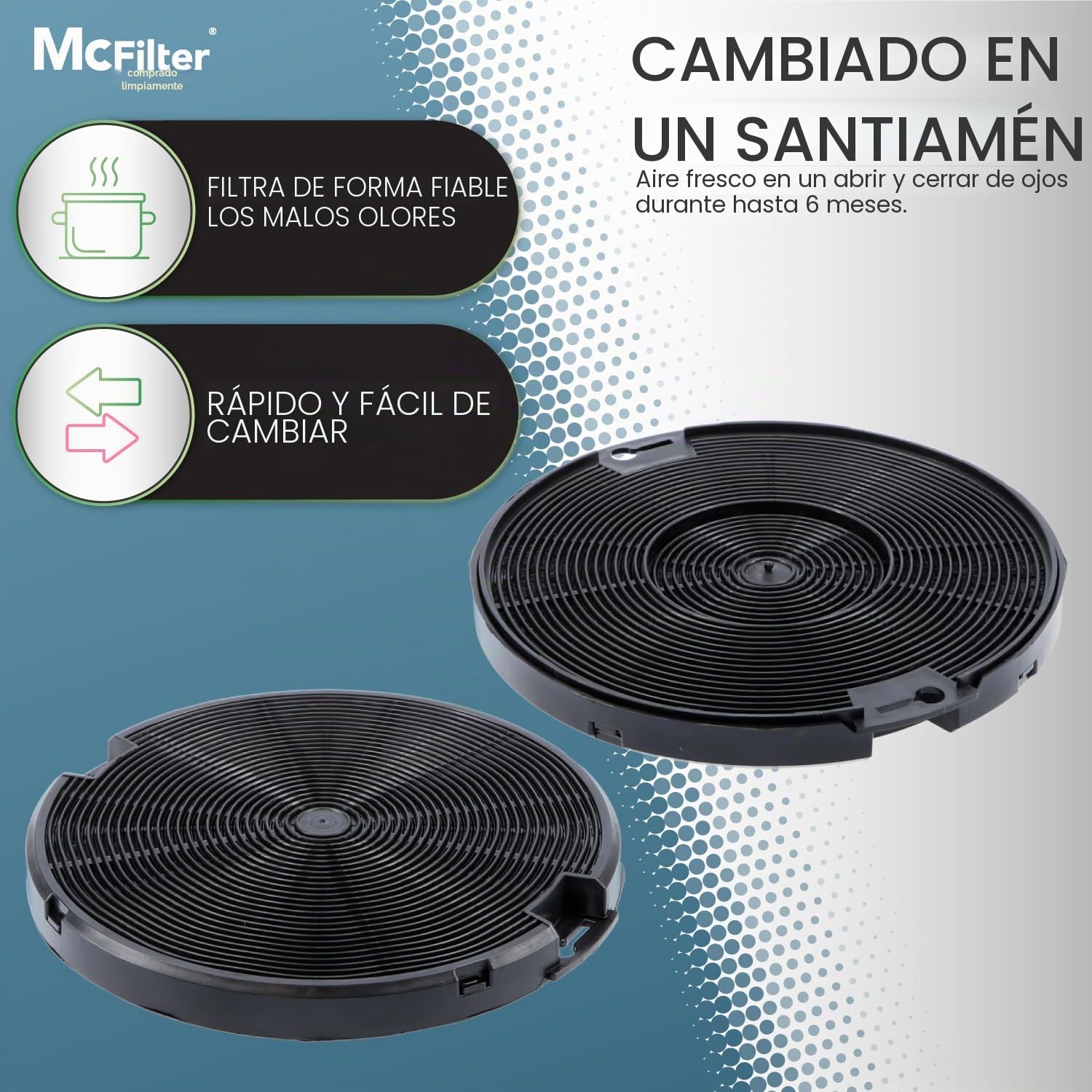 2x Filtro de carbón activado Ø 150 mm EFF75, Juego de 2 para campanas extractoras adecuado para el filtro de carbón AEG 405509371/2, Faber 112.0067.944 + 112.0254.245, IKEA 203.383.74, NYTTIG FIL 500