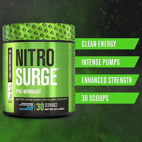 Miniatura 2 de Nitrosurge - Preentrenamiento y monohidrato de creatina - Polvo preentrenamiento con creatina para el crecimiento muscular, mayor fuerza, energía