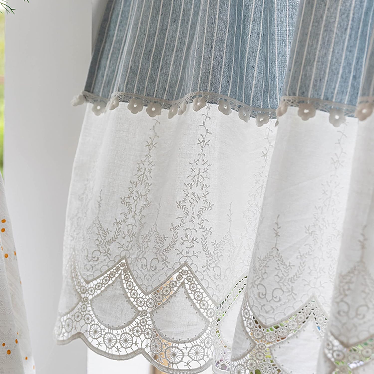 Tier Curtain,Short Curtain Cafe Kitchen Curtains,Cotton Valance Country Style Bistro Curtain,Translucent Hollow Embroidered Lace Half Curtain for Home Kitchen Balcony Small Window