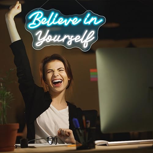 Miniatura 4 de Believe in yourself - Letreros de neón para boda de 15.7 x 8.2 pulgadas, luz LED de neón azul y blanca para decoración de pared, alimentada por USB,