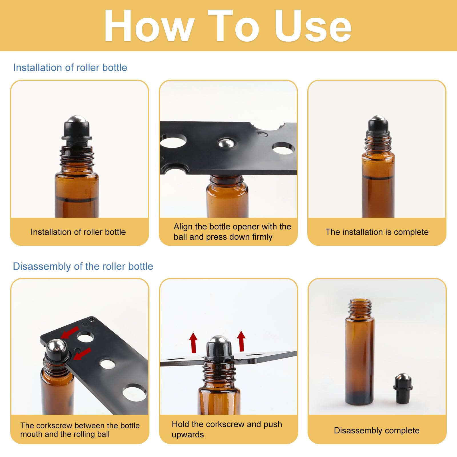 Roll on Aceites Esenciales 10ml, 12 pcs Roll On Rellenable con Roll-on Bola de Acero Inoxidable, Essential Oil Bottle, Marrón Botellas Roll On Cristal para Perfumes, Masajes, Aromaterapia