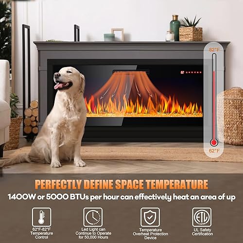 Miniatura 3 de Electric Fireplace, 50" Recessed and Wall Mounted 1400W Electric Fireplace Heater with Remote Controls 16 Realistic Flame Colors, Adjustable