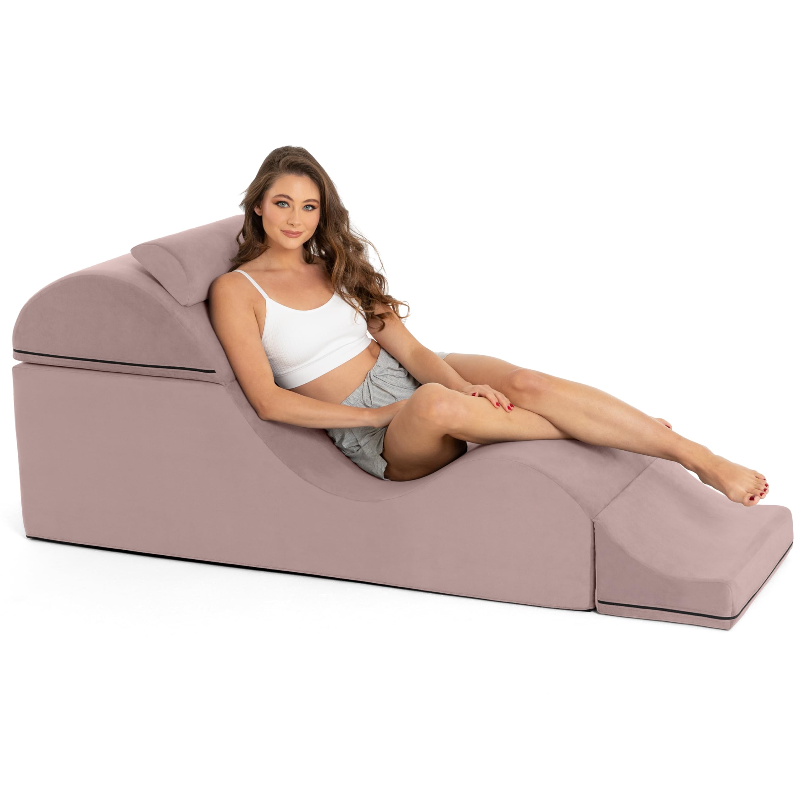 Avana Kami Convertible Chaise/Bed Bench for Yoga & Massage - 2-in-1 End of Bed Ottoman with Concealed Fold Out Yoga Lounge Chair, 22" Wide, Microvelvet Rose