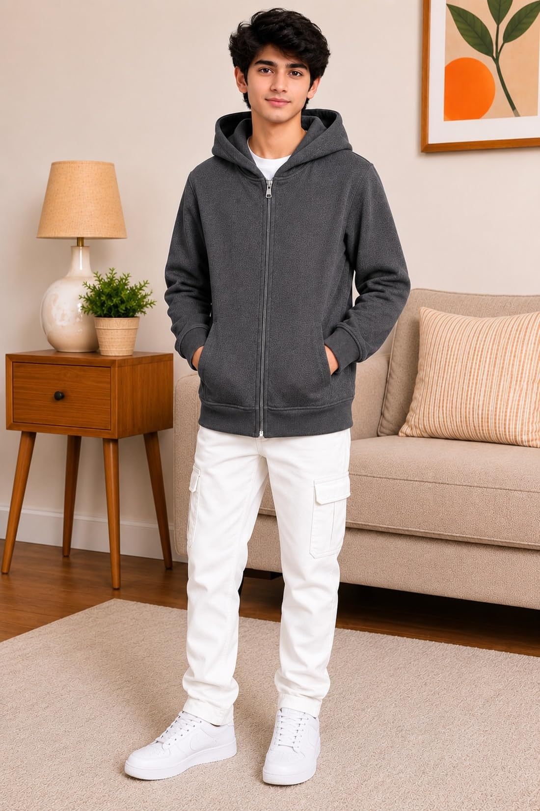 ADBUCKS Boy's Cotton Hooded Hoodie (Boy'ss_Jacket_Darkgrey_30_Dark Grey_9-10 Years) 3
