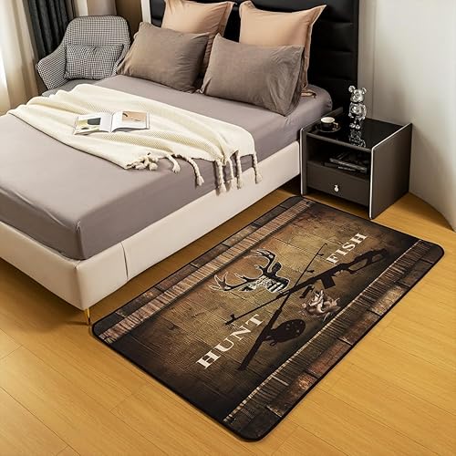 Miniatura 5 de Alfombras de ciervos para sala de estar, dormitorio, niños, granja, pesca, caza, 4 x 5 pies, para mujeres y hombres, cabaña rústica, animales