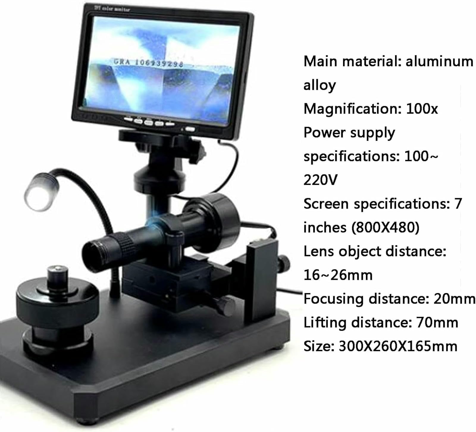 Lupa Digital de Cintura con Diamantes, Visor de Cintura con Diamantes, Aumento de 100X, Pantalla LCD de 7 Pulgadas y luz LED de Relleno, para identificación de Joyas.