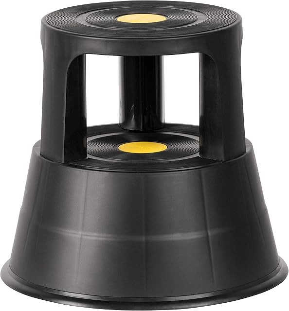 Kick Step Stool - Black Plastic Rolling Kickalong Stepping Kickstool - The Workplace Depot