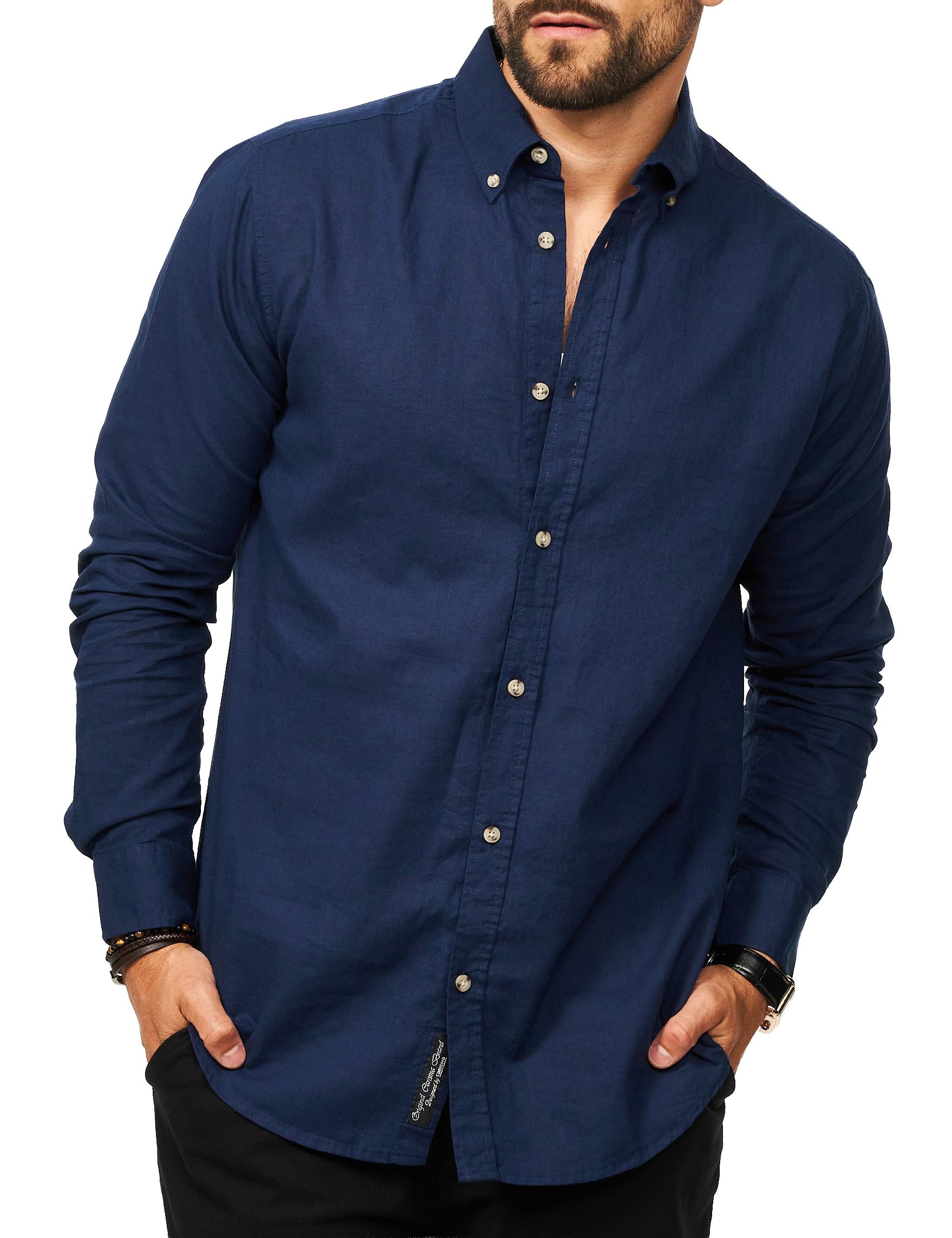 behype. Herren Leinenhemd als Langarmhemd - Freizeithemd im Regular-Fit mit Button-Down Kragen Sommerhemd - Strandhemd im Sommer-Look für Männer
