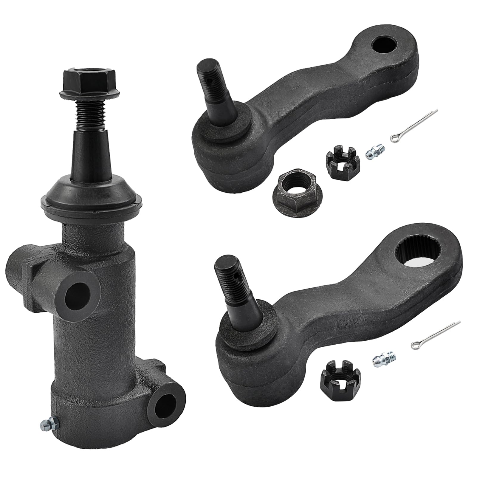 3pcs Front Steering Kit for Cadillac Escalade ESV EXT Chevy Avalanche Express Silverado 1500 GMC Sierra 1500 1999-2011, Idler Arm and 4 Grooves Pitman Arm and Idler Arm with Bracket