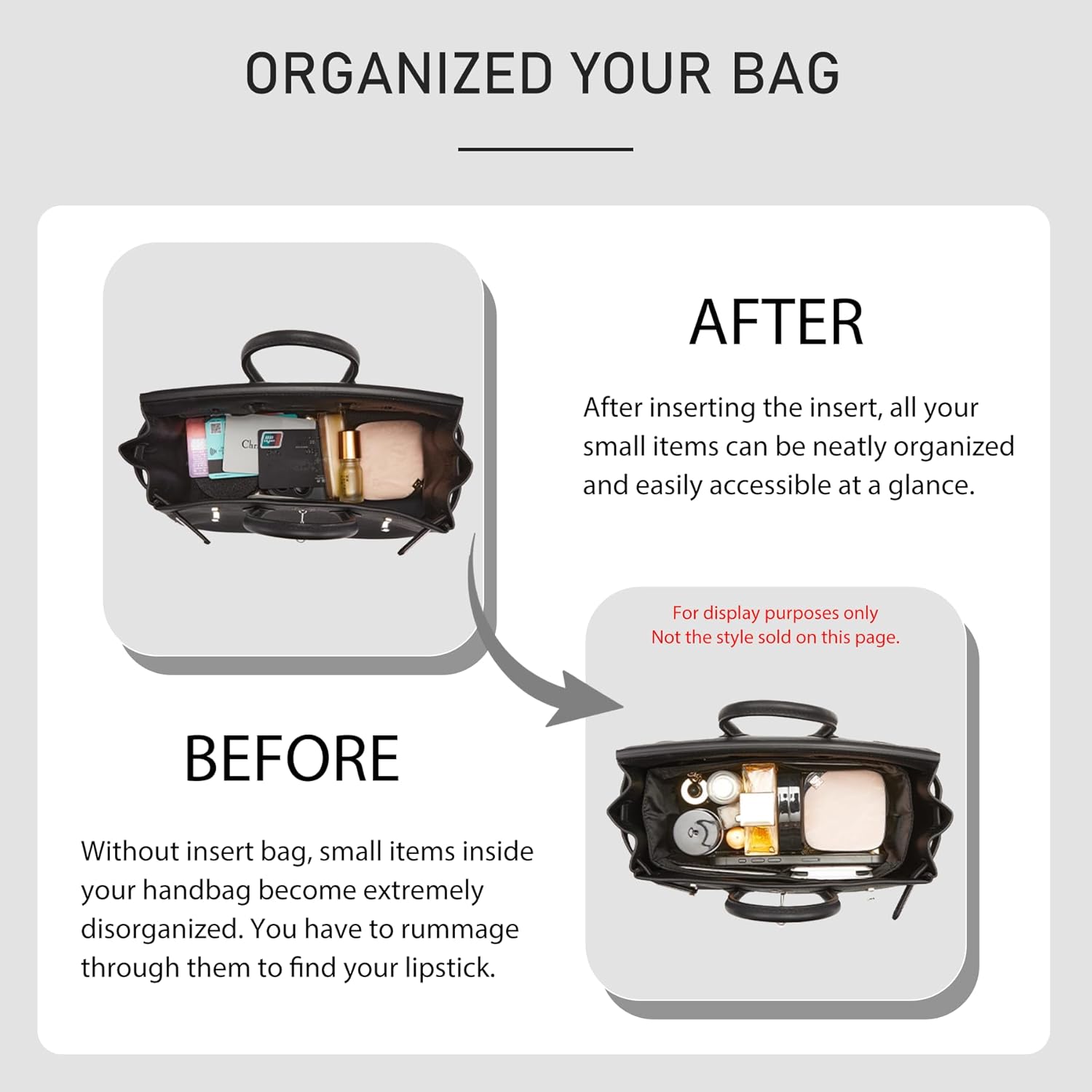 Purse Organizer Insert for Hermes Birkin, Lightweight Storage Divider for Luxury Handbag with YKK zipper Pocket, Premium Felt Large Capacity Bag Shaper(Birkin 30/ Black) - Image 6