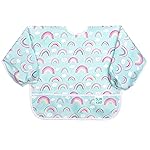 Bumkins Sleeved Bib for Girl or Boy, Baby and Toddler for 6-24 Mos, Essential Must Have for Eating, Feeding, Baby Led Weaning Supplies, Long Sleeve Mess Saving Food Catcher, Soft Fabric, Rainbow Blue