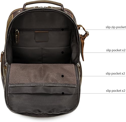 Miniatura 4 de LANNSYNE Mochila para portátil de cuero de grano completo vintage de 16 pulgadas para hombre, mochila de viaje para acampar, Brown1 para portátil de