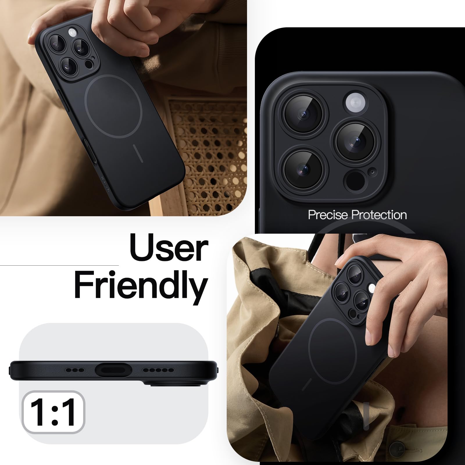 JETech Cover Magnetica Slim per iPhone 16 Pro Max 6,9 Pollici Compatibile con MagSafe, Protezione Completa Lenti della Fotocamera, Custodia Ultra Sottile Leggera Finitura Opaca (Nero)