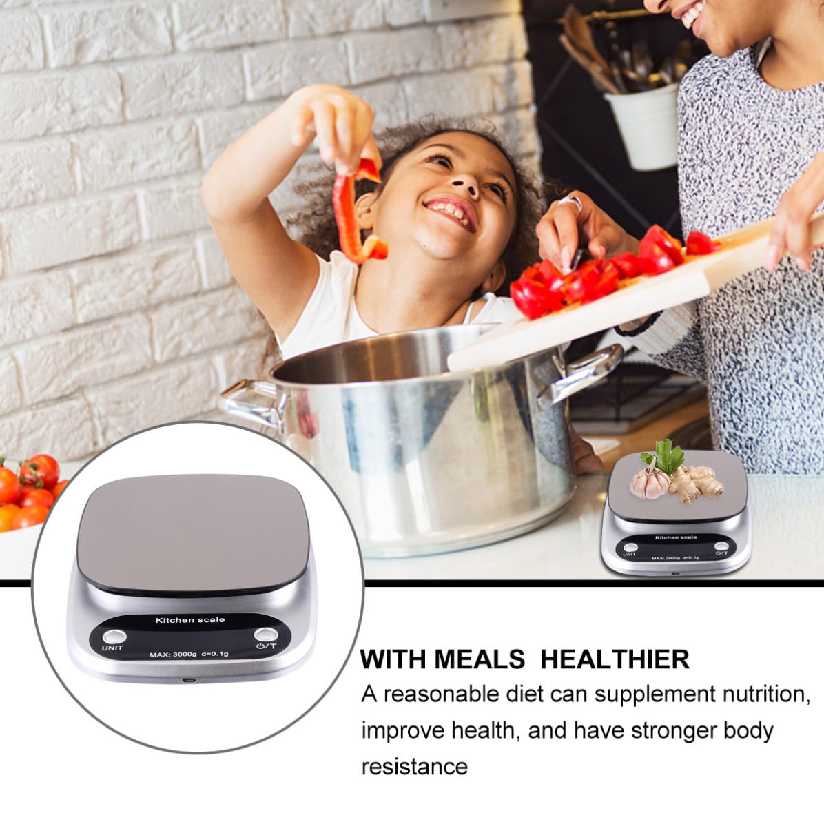 PACKOVE Báscula Sensores de Alta Precisión y Pantalla Lcd Digital de Acero Inoxidable Portátil y Pesaje hasta 3 Kg Precisión de 0,1 G de Cocina para Uso en Cocina