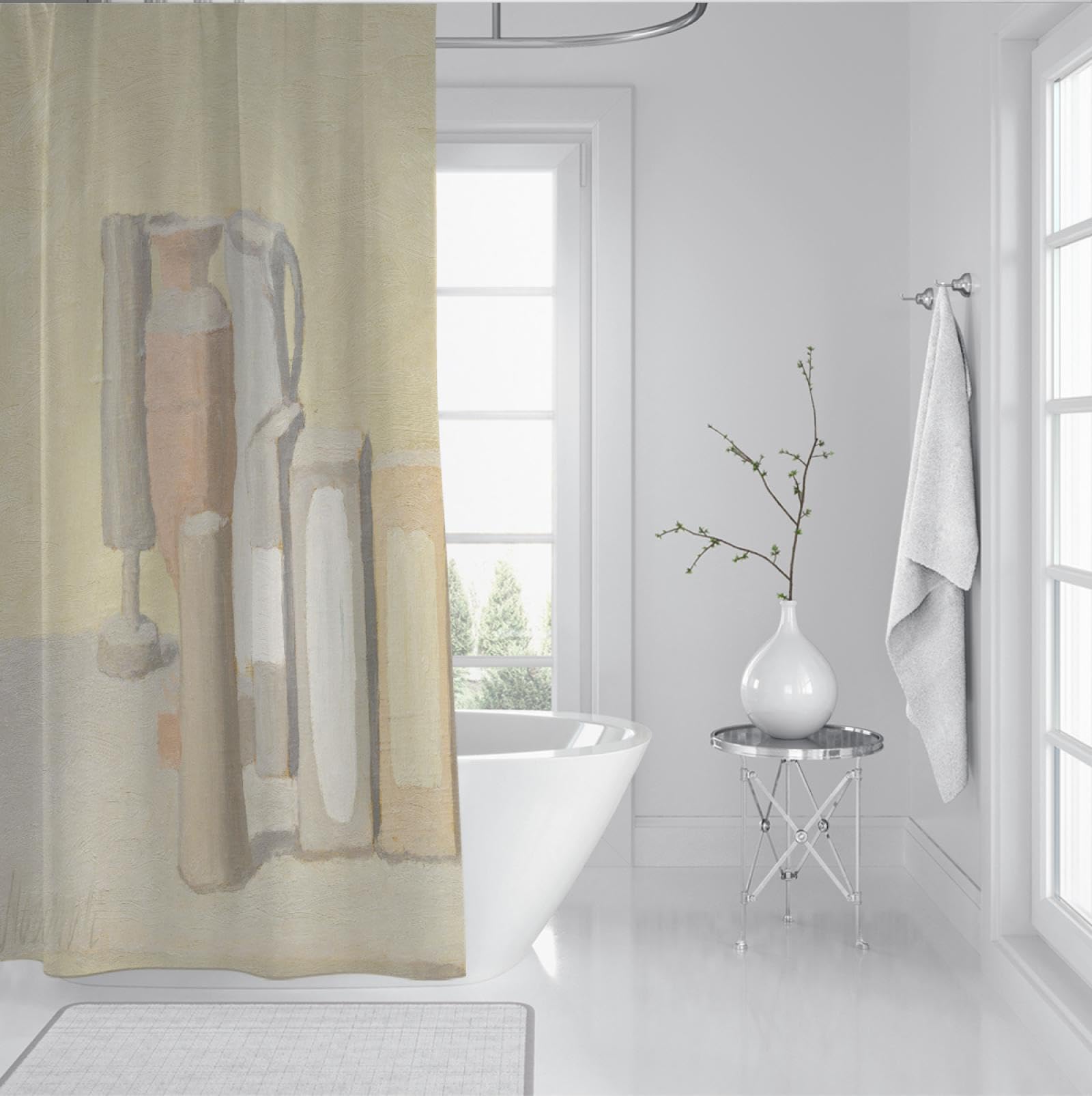 Peintures célèbres Estampes Rideau de Douche Nature Morte sur Table Motif Maison Fournitures de Bain Rideaux Ensembles Imperméable Polyester Séchage Rapide 180 x 200 cm