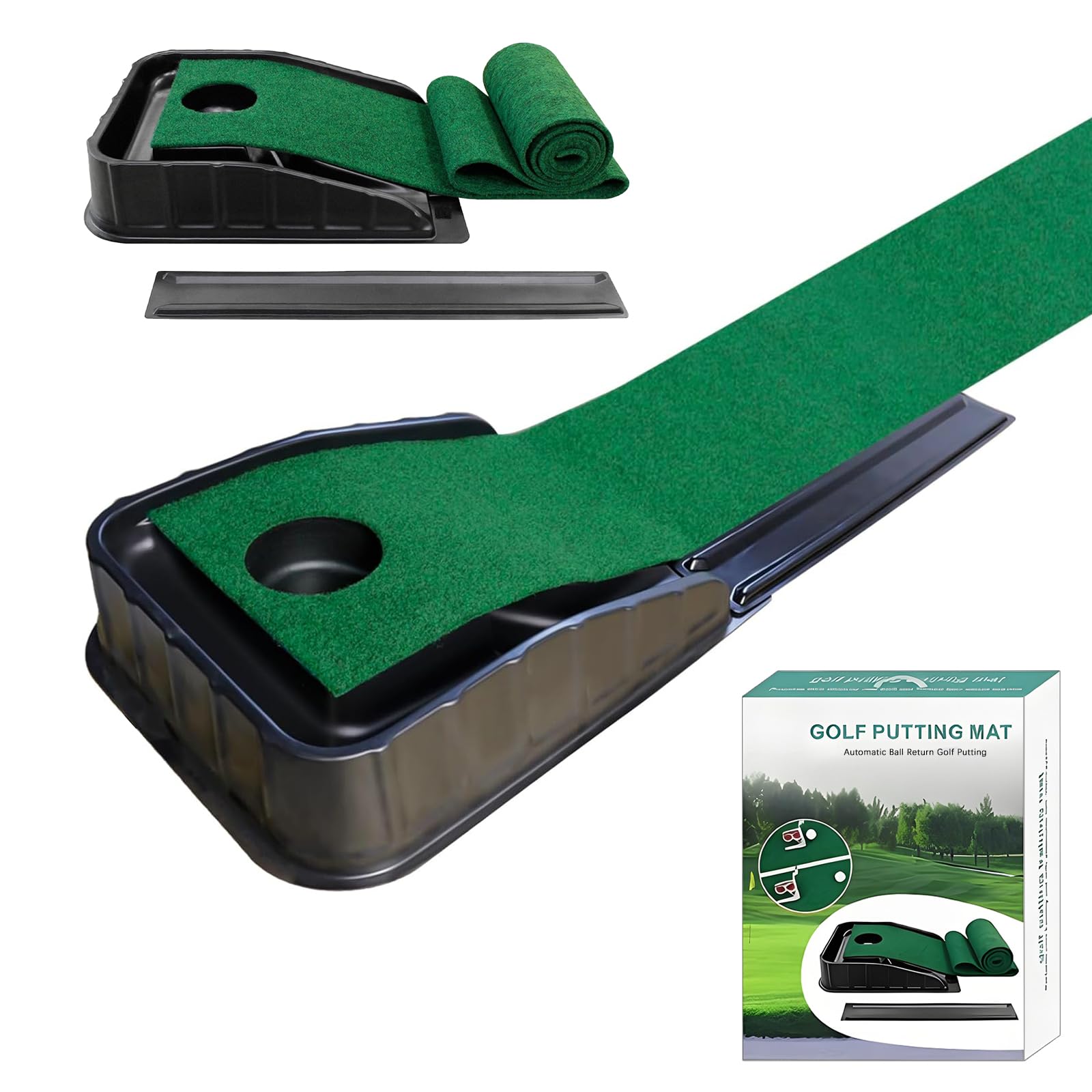 Laaorr Putting Mat Indoor Golf 87"(220cm) with Return Track Golf Putting Mat Practice Equipment for Home Office Outdoor Green Putting Mat