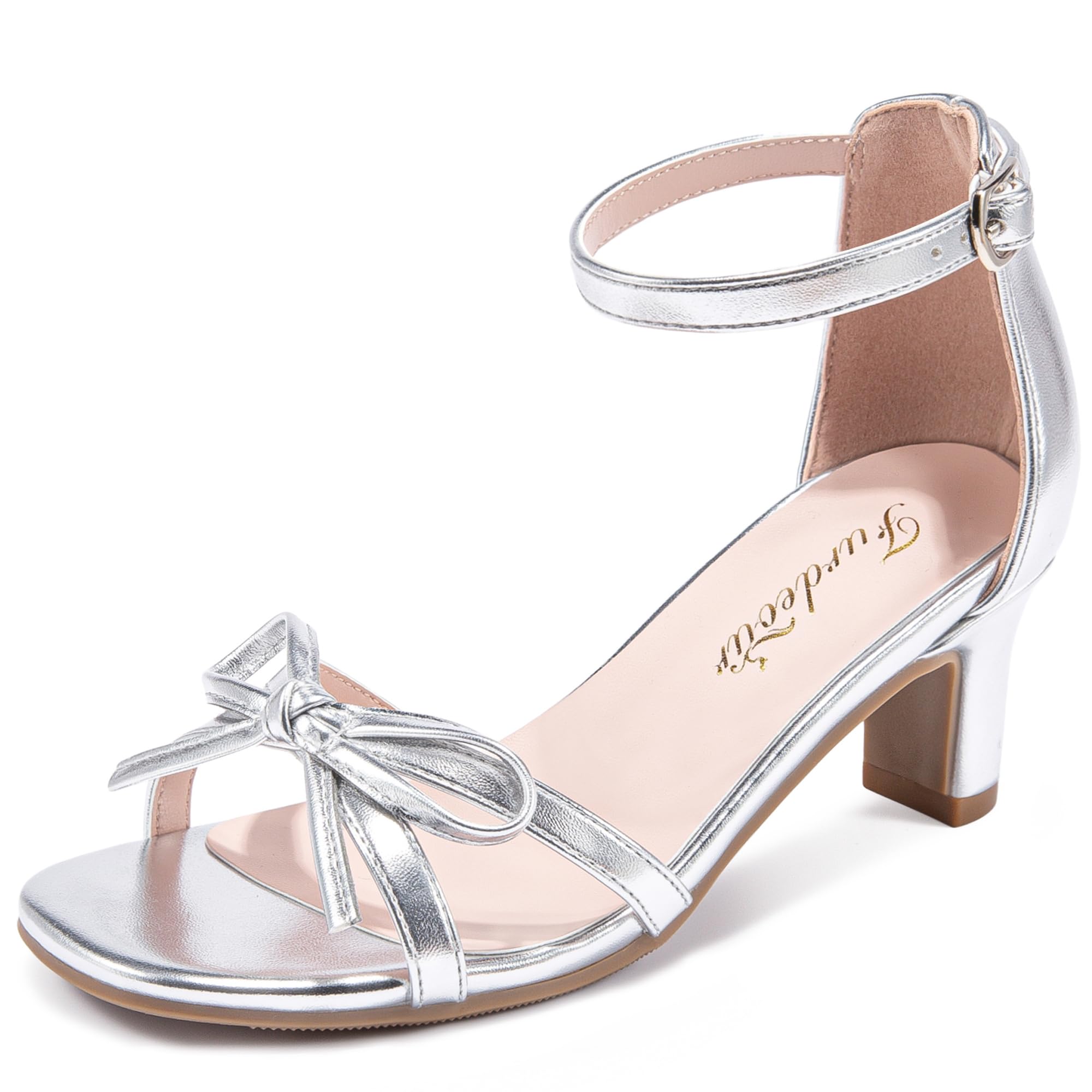 Furdeour Heels for Girls Dress Shoes Bow High Heel Sansals Flower Girl Shoes for Big Kids Teen Dance Birthday Party Pageant — view 11