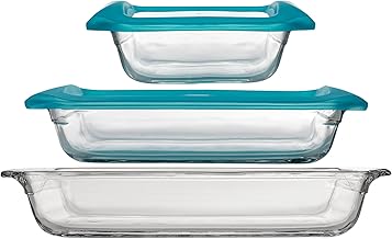 Libbey Baker’s Premium 5 Piece Glass Bakeware Set, Includes 10x14, 9x13 with Lid, and 8x8 with Lid, Stackable with GreatGr