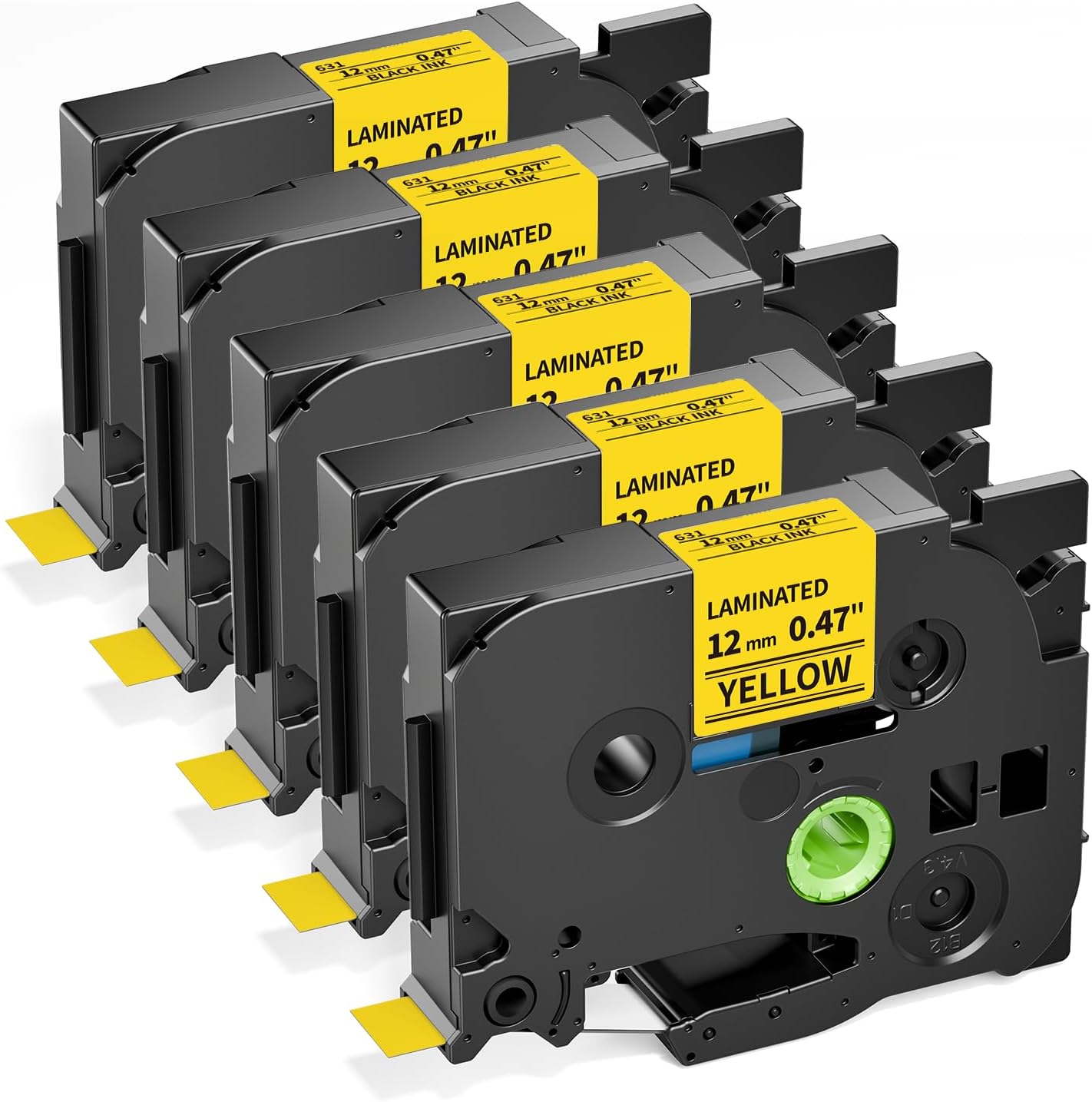 Label KINGDOM Yellow Tape Replace for Brother TZe-631 Tz-631 Black on Yellow Label Tape 12mm 0.47 Inch Laminated Work with P-Touch Label Maker PT-D210 PT-H110 PT-D220 PTD400 PT-D600 PT1280, 5-Pack