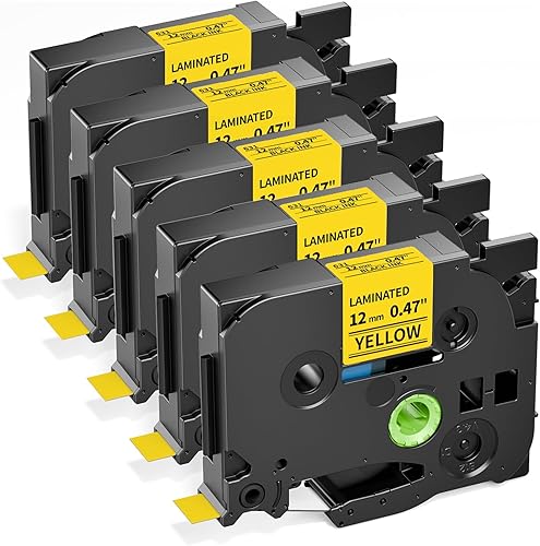Label KINGDOM Cinta amarilla de repuesto para Brother TZe-631 Tz-631 Cinta de etiquetas negra sobre amarilla de 0.47 pulgadas, trabajo laminado con