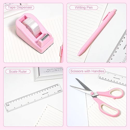 Miniatura 7 de Accesorios de escritorio rosa con soporte para bolígrafos, organizadores de escritorio y accesorios de oficina rosa para mujeres, dispensador de