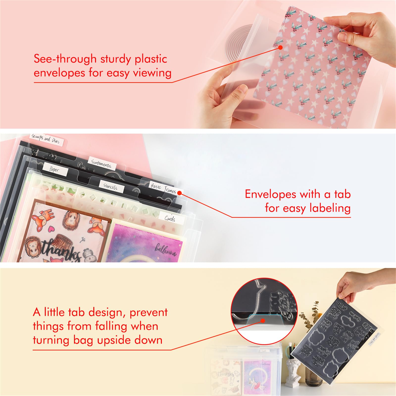 Briartw 30 Pack Storage Bag Resealable Plastic Envelopes Pockets for Cutting Dies Stencil Crafts Organizer Holder,9.25x6.89 Clear Storage Envelopes for Clear Stamp,Die Cuts,Scrapbook Paper - Image 4