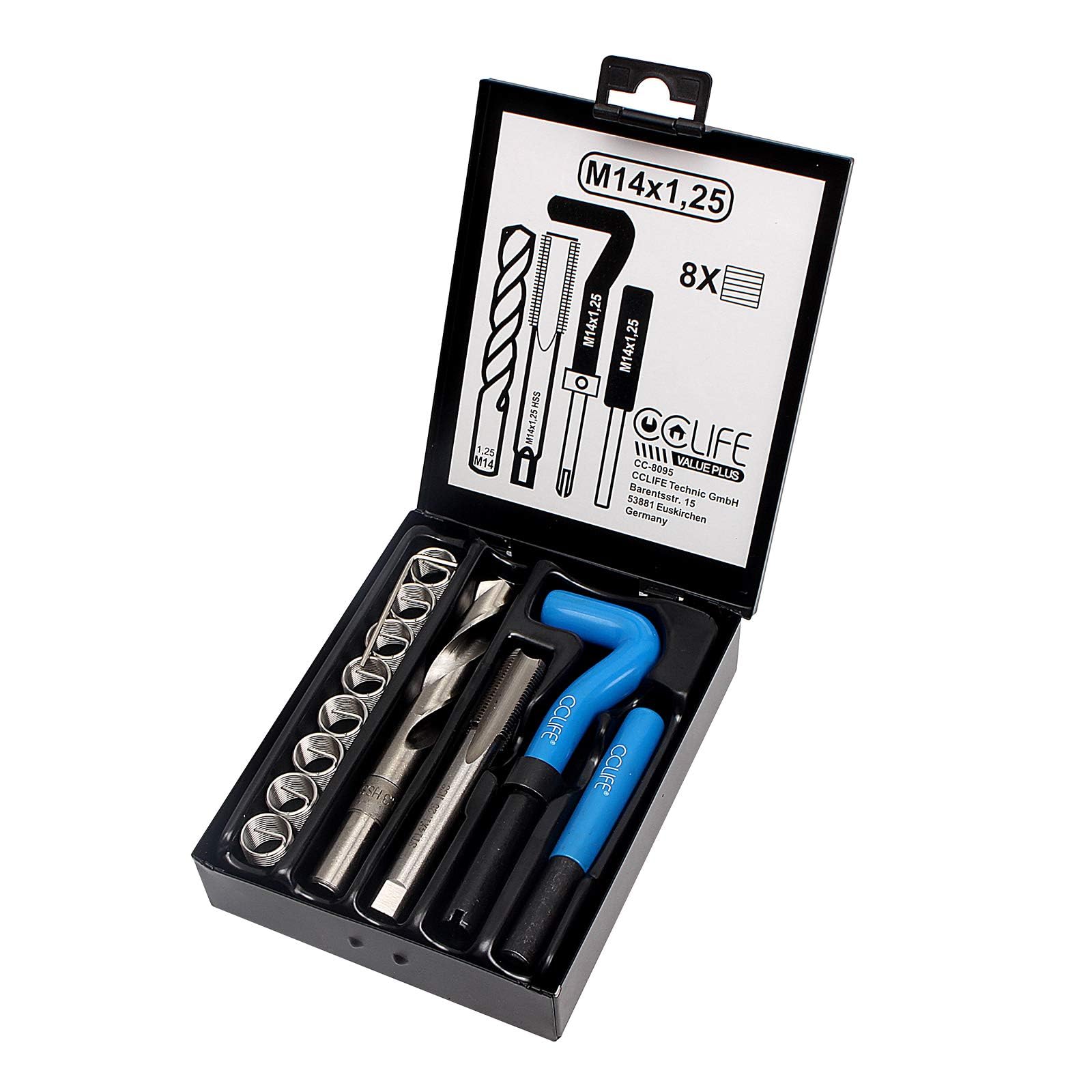 CCLIFE Juego de reparación de roscas M5 M6 M8 M10 M12 M14 kit reparacion roscas helicoidales helicoil kits, Tamaño:M14 X 1,25 — view 6