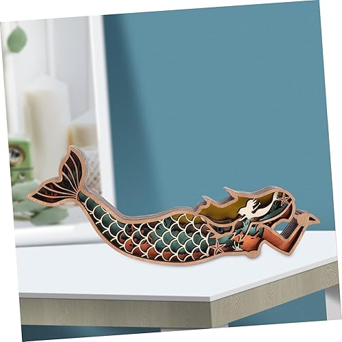 Vista 9 de COOPHYA Home Decor Tabletop Decor Wooden Decoration Model Mermaid 3D Ocean Desk Desktop Decor Multi-Layer Decoration s Toy Household Wood Carving