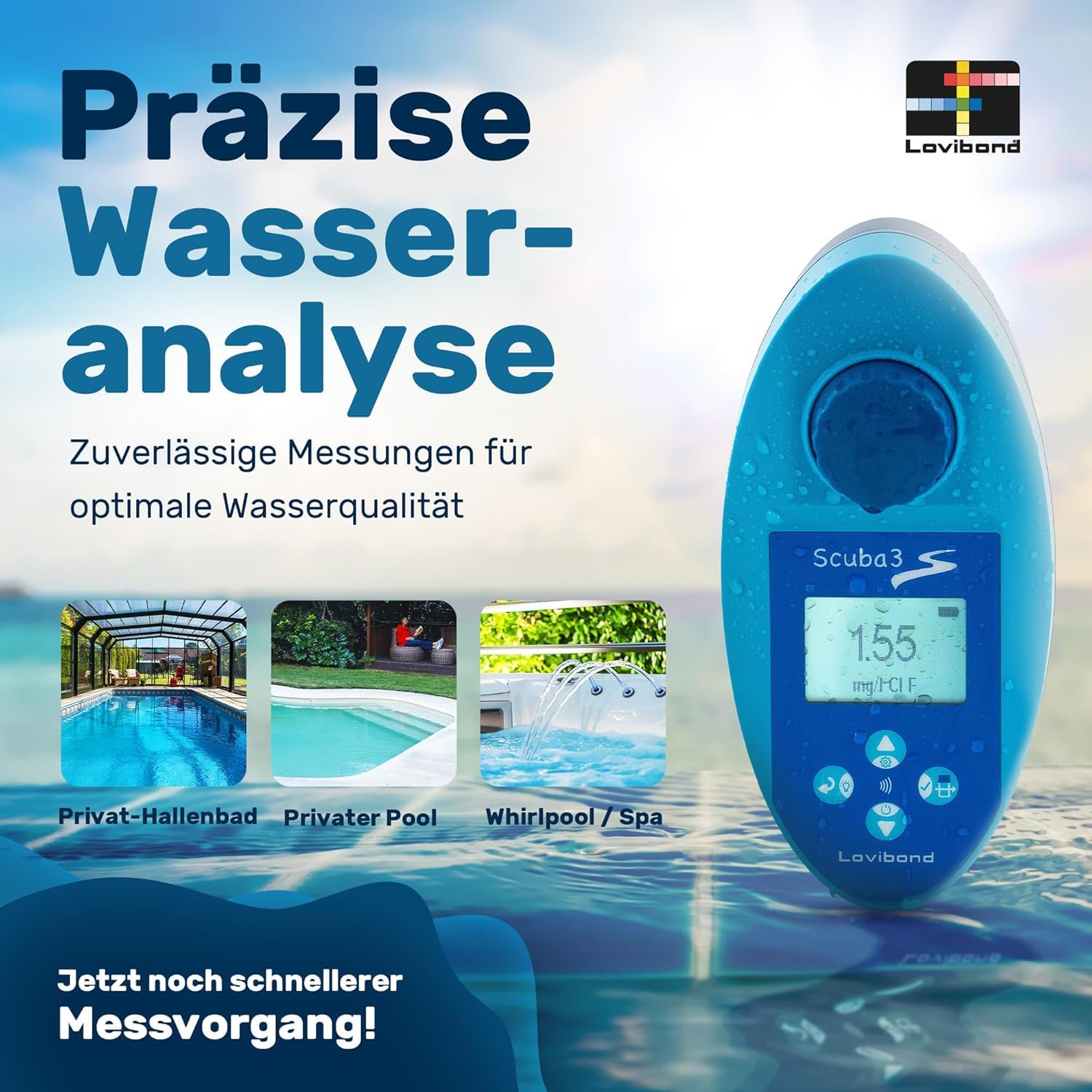 Scuba II y Power haus24 ® Cuidado fibel – electrónico Pool tester para medición de cloro y pH – Pool – Medidor de agua para los exigentes Privada de piscina y Whirl Pool Operadores
