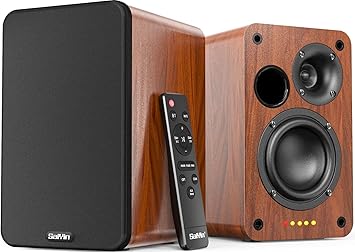 Saiyin Bluetooth Bookshelf Speakers, 30W X 2 Powered TV Speakers with 3.75 Inch Woofer, Turntable Speakers with Optical/AUX/RCA Input for PC and TV