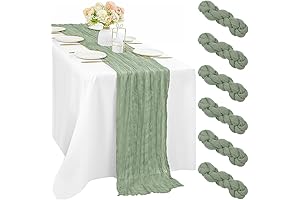 6 Pack of Elegant Sage Green Boho Chic Table Runners for Party Decoration