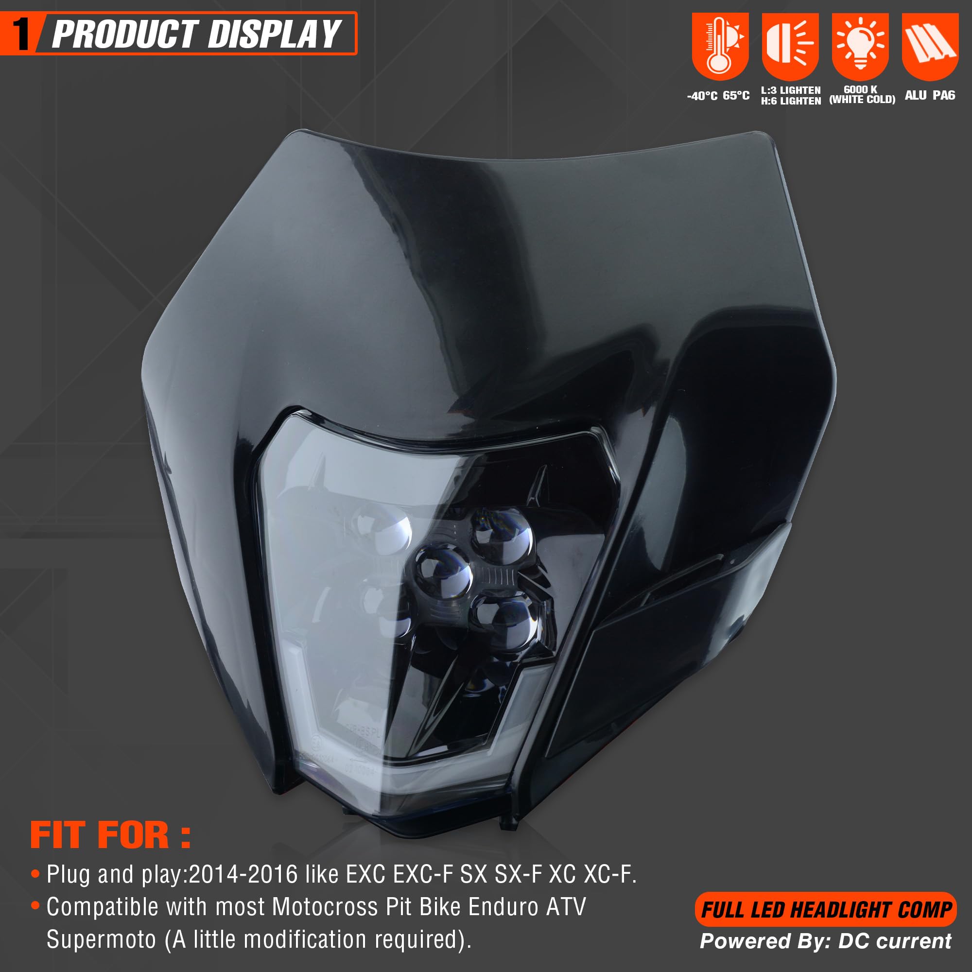 Phare avant dirt bike apollo et autre cross super motard etc