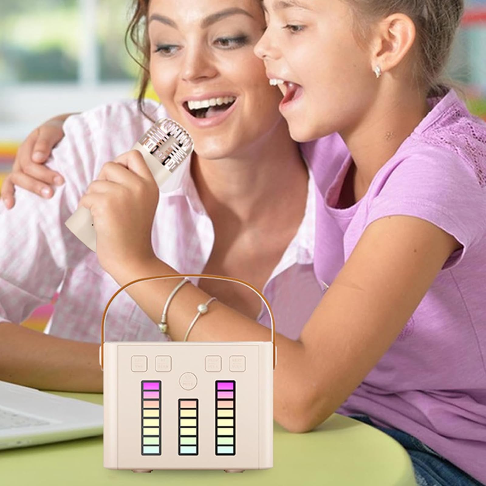 Głośnik Do Karaoke, Zestaw Do Karaoke Bluetooth Z Przenośnym Uchwytem I 2 Mikrofonami Bezprzewodowymi, Obsługuje Wejście TF/USB/AUX I Światło LED, Na Imprezę, Prezenty, Na Zewnątrz/wewnątrz