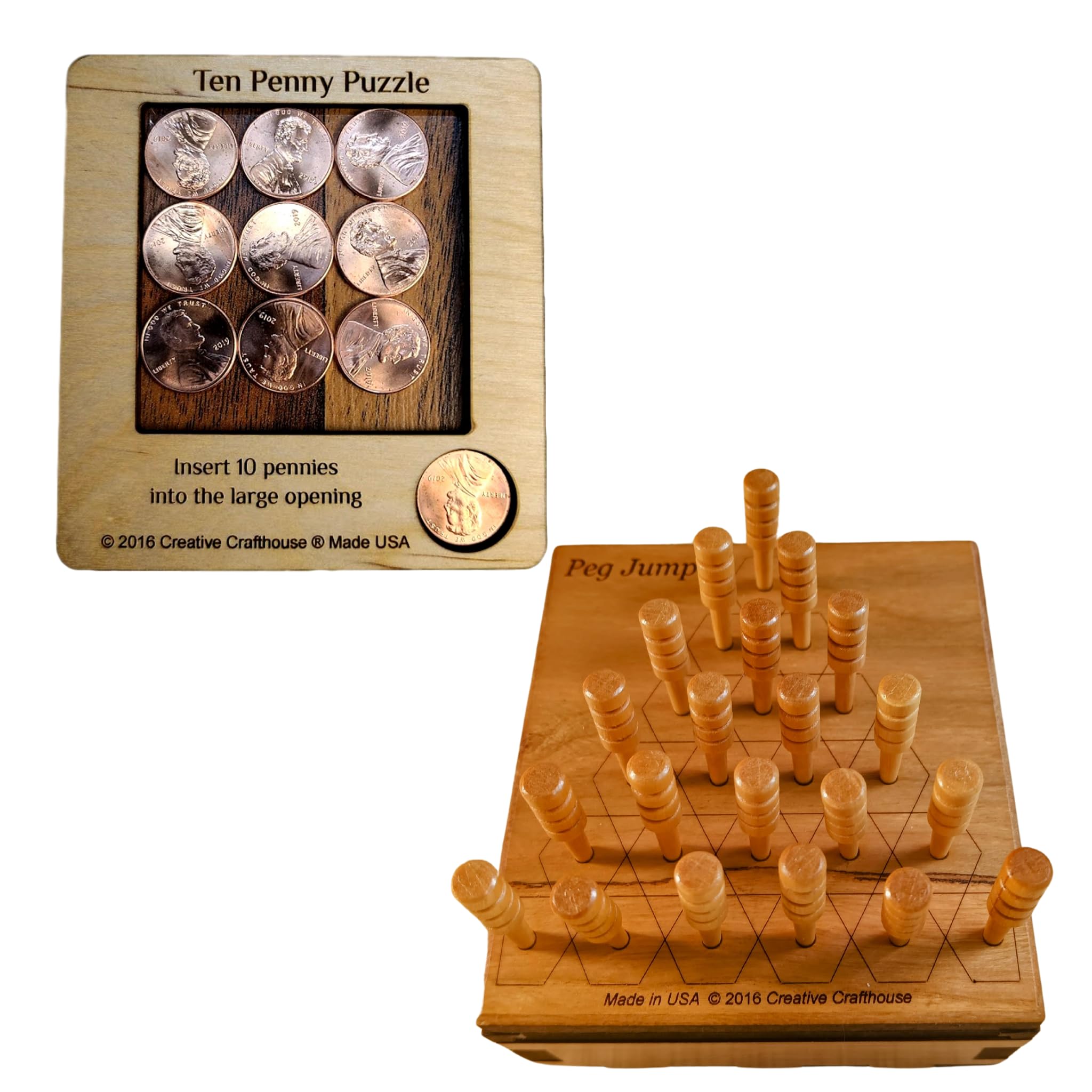 Amazon.com: 10 Penny Puzzle and Peg Jump Six Wooden Game