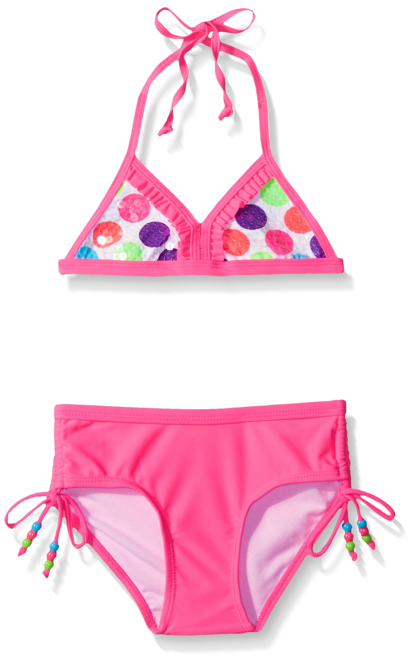 Limited Too Girls' Sequined Polka Dots Bikini, Pink, 7/8