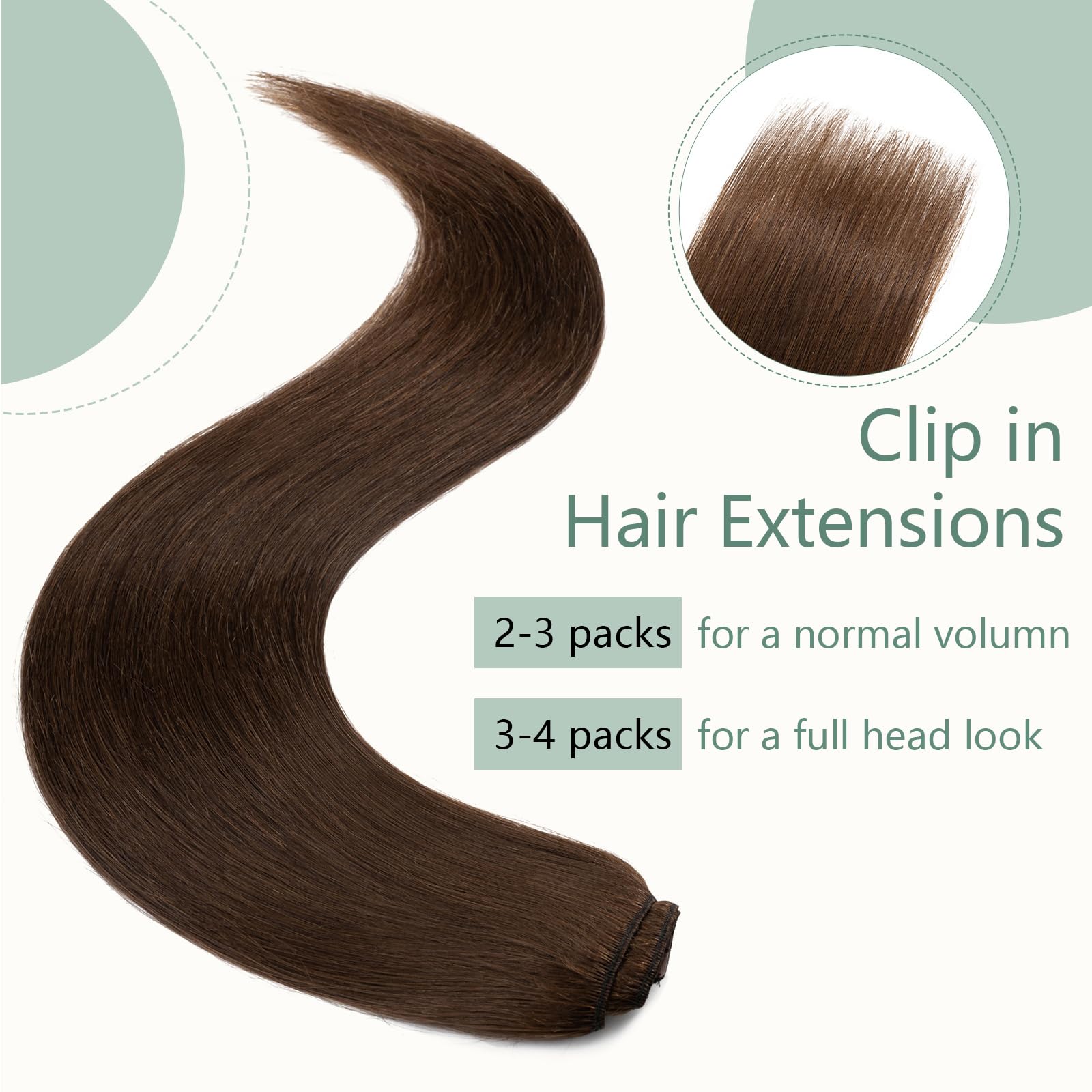 Rich Choices Hair Extensions Clip in Human Hair Medium Brown 8 Inch Remy Hair Extensions, 8PCS 45g Thin Weft - Image 2